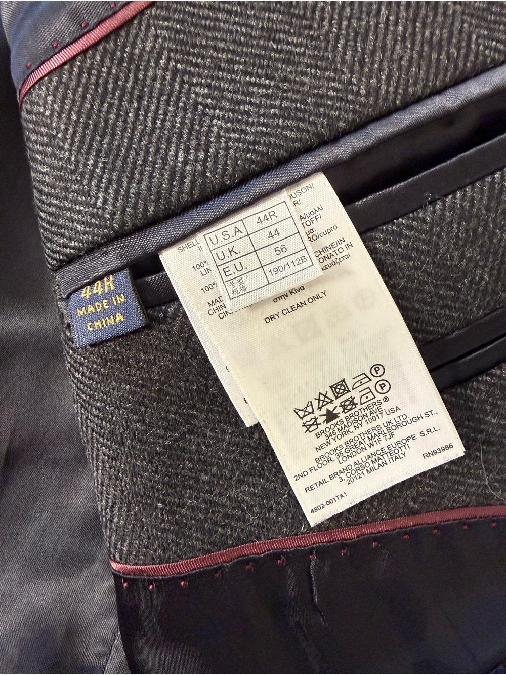 Brooks Brothers Dark Gray Wide Herringbone 100% Italian Wool Blend Overcoat- 44R - Picture 14 of 15